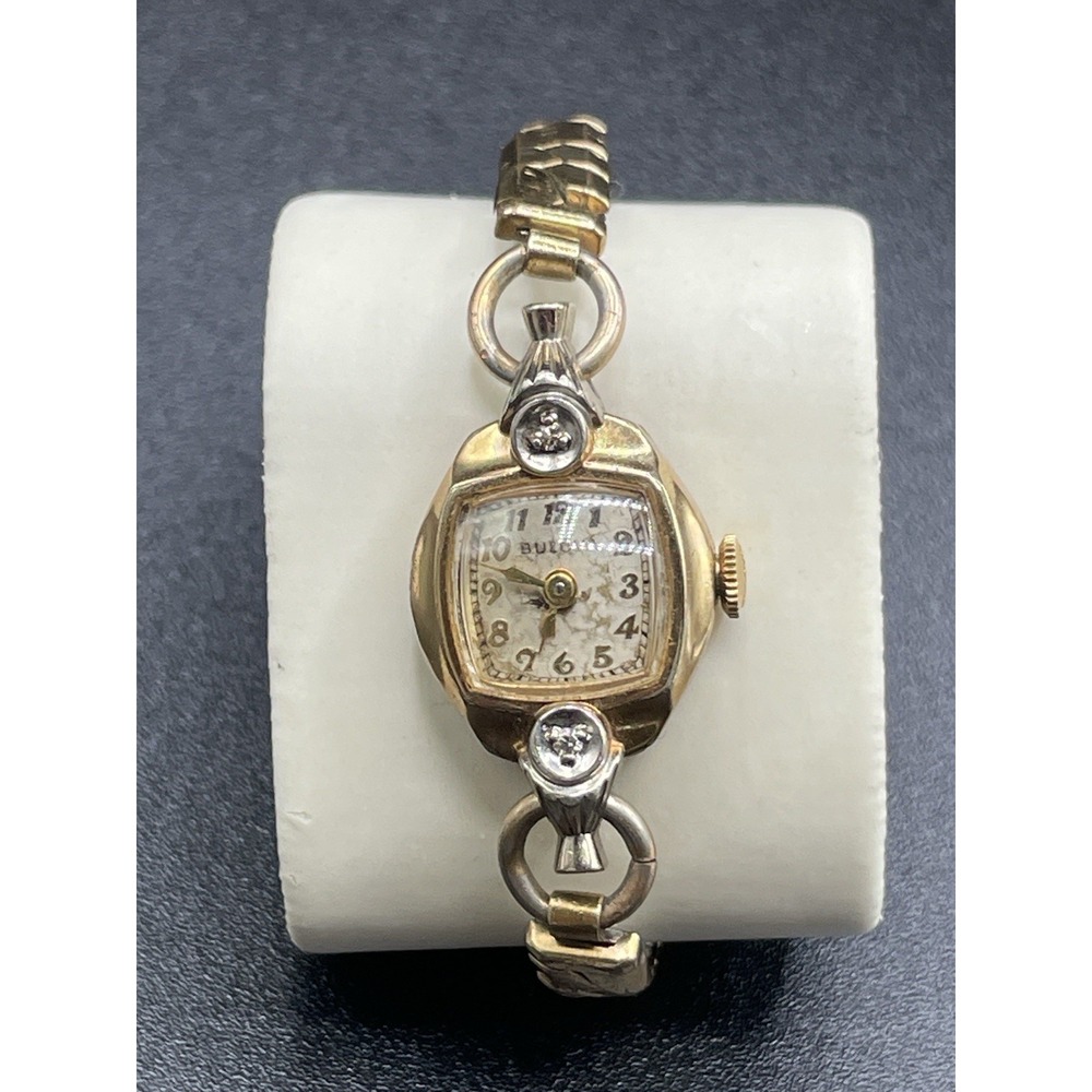 Vintage Bulova Ladies Watch 10K Gold Filled Diamond Accent Manual Wind -working!